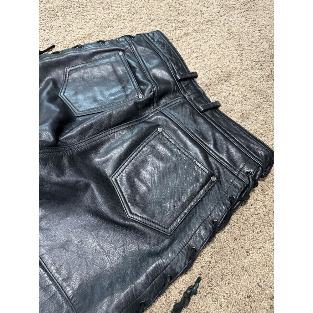 Vintage Harley Davidson Leather Pants Womens 14 Moto Braided Chaps Biker 80s 90s - Picture 11 of 11